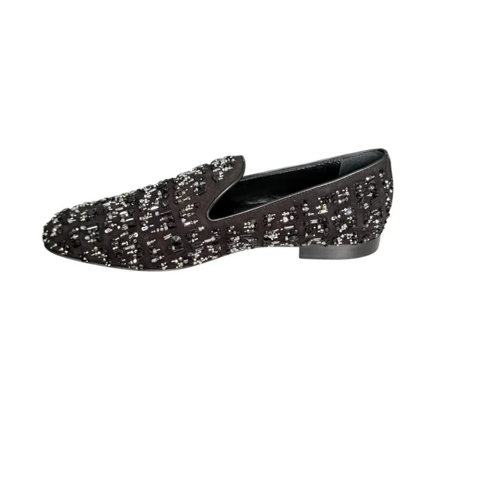 Versace‎ 1003792 Men's Black leather loafer embellished beading, 42